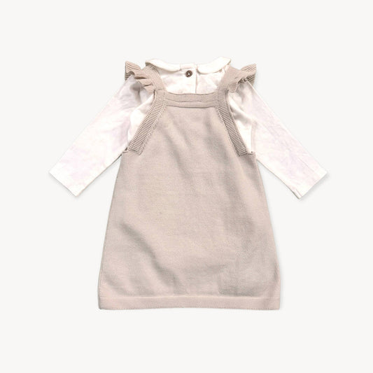 Floral Embroidered Tunic Baby Knit Dress Set (Organic): 12-18 / Stone