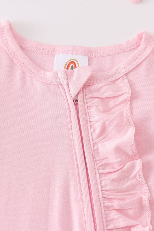 Blush bamboo ruffle zipper 2pc baby romper: 12M