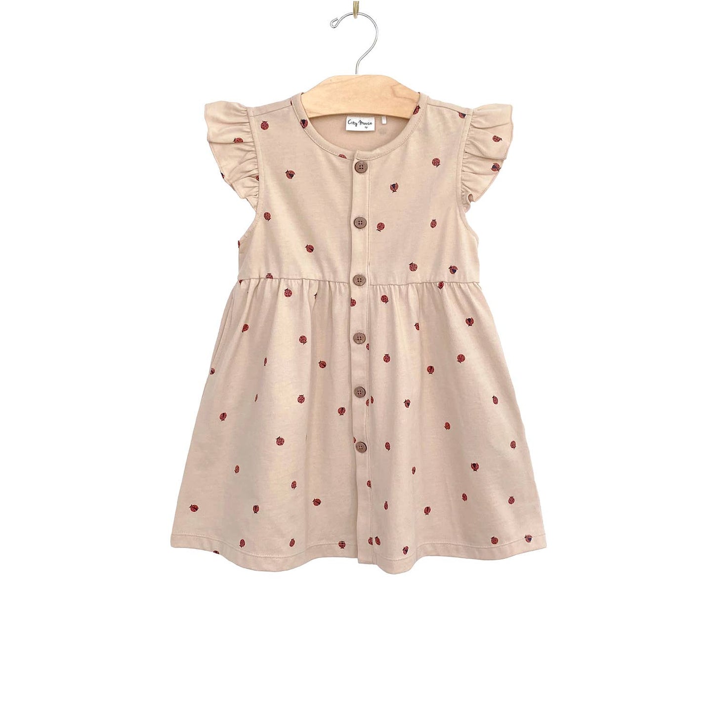 Button Up Dress- Ladybugs: 8Y