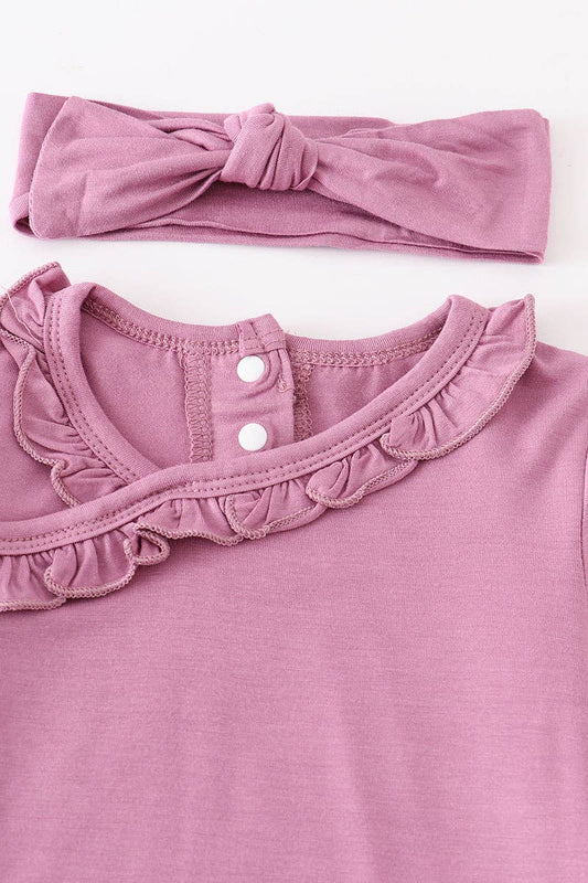 Lilac bamboo ruffle 2pc baby gown
