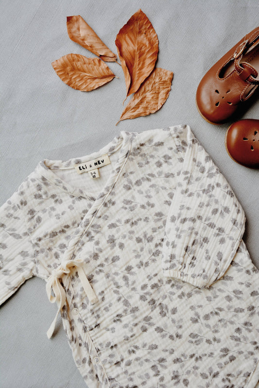 Baby bodysuit 100% cotton muslin - Leaves pattern - Christma: 12-18 months