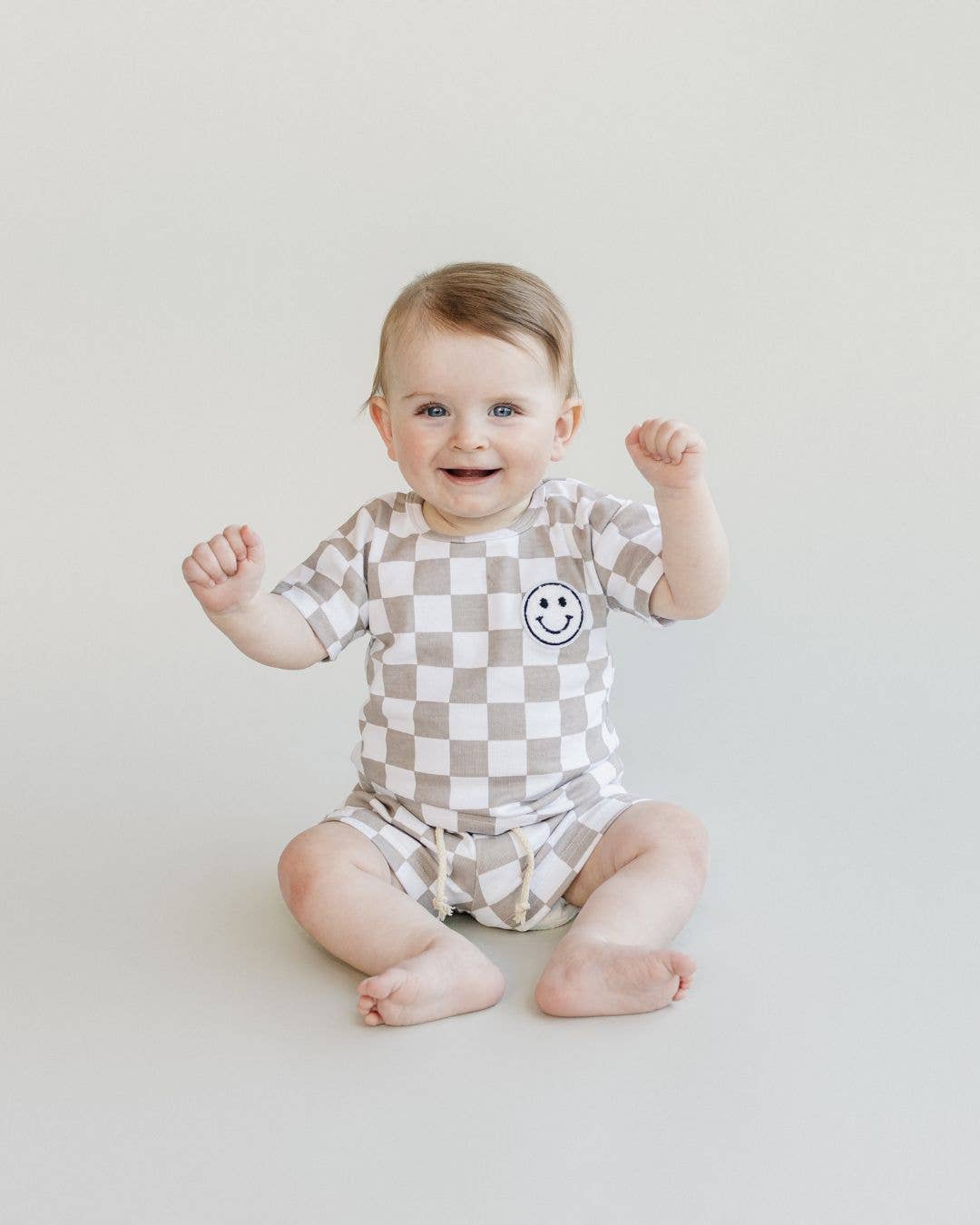 Checkered Shorts Set | Latte: 3T