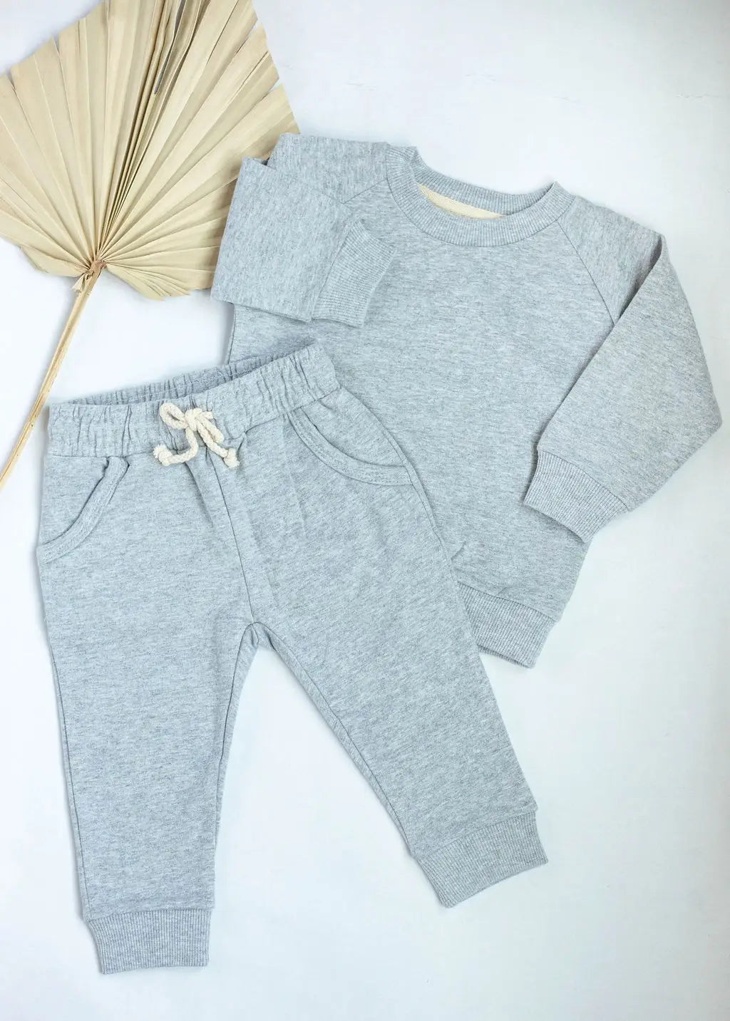 Organic 2 piece set Sweatshirt + pants neutral tracksuit: 18-24 month / Beige