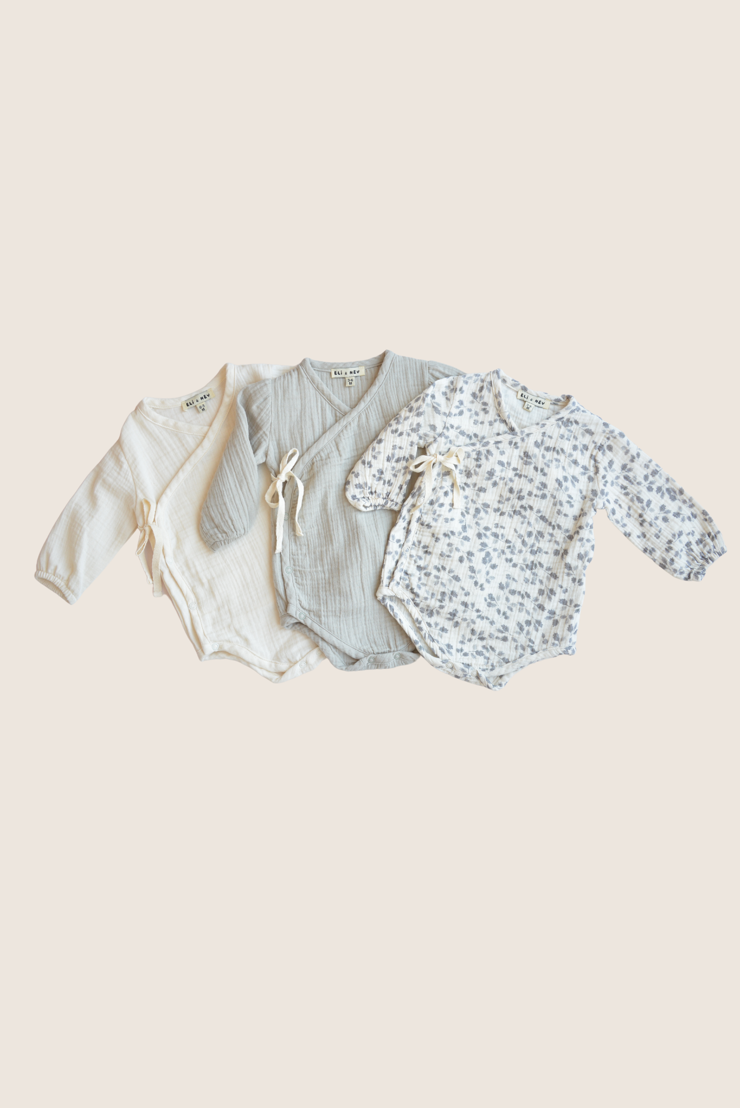 Baby bodysuit 100% cotton muslin - Sage green: 0-3 months