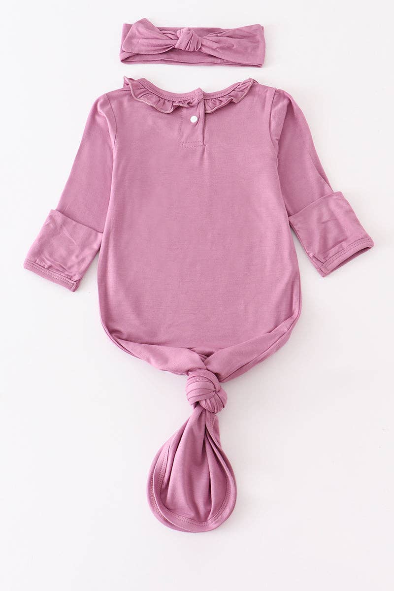 Lilac bamboo ruffle 2pc baby gown