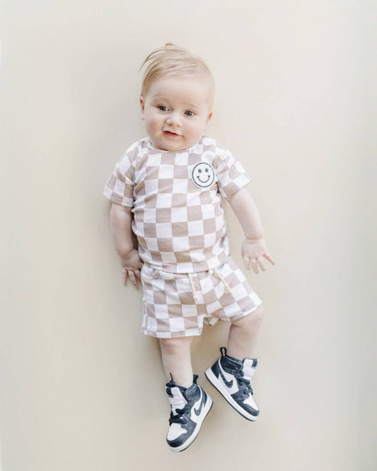 Checkered Shorts Set | Latte: 18-24M