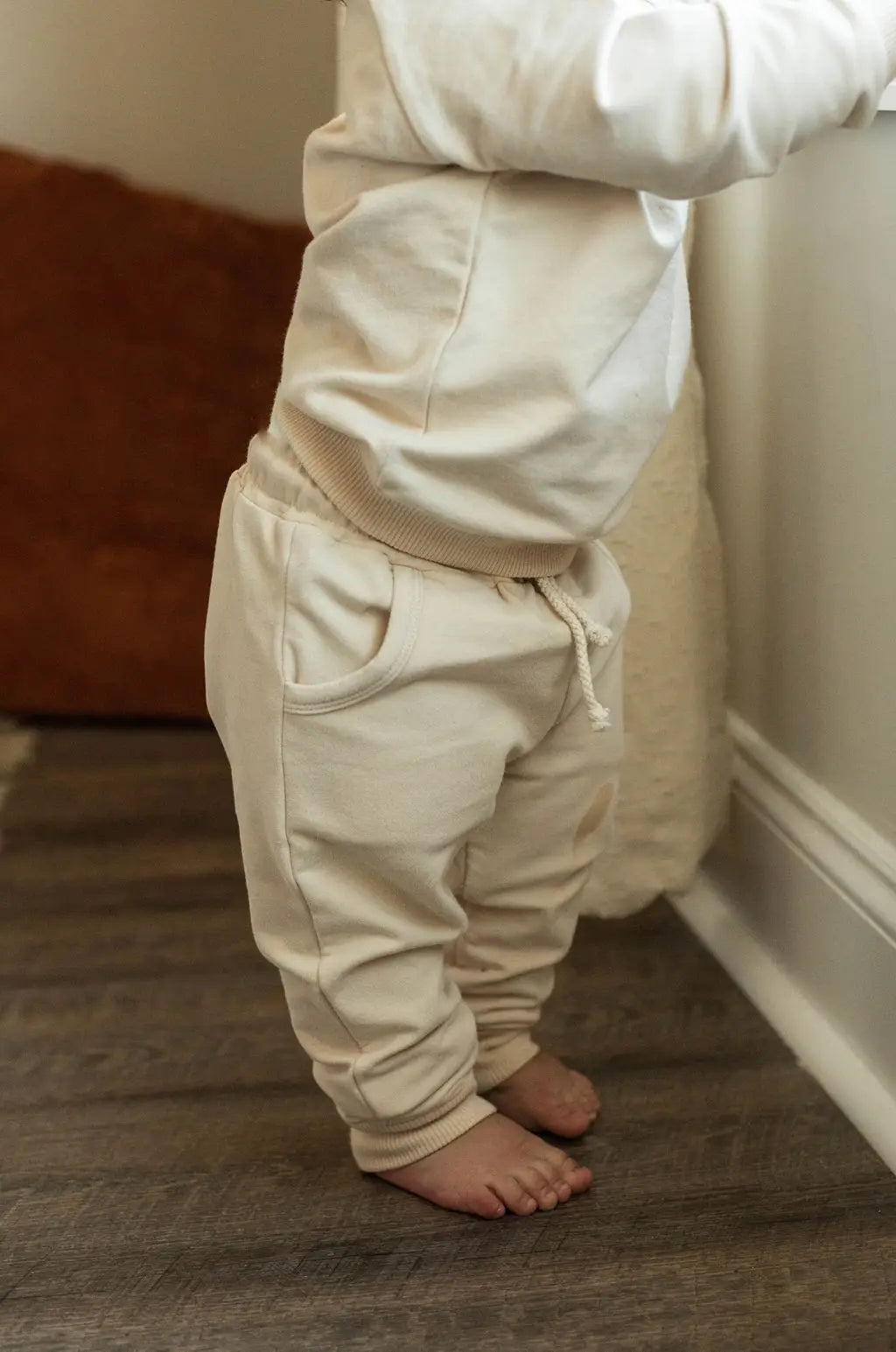 Organic 2 piece set Sweatshirt + pants neutral tracksuit: 12-18 month / Beige
