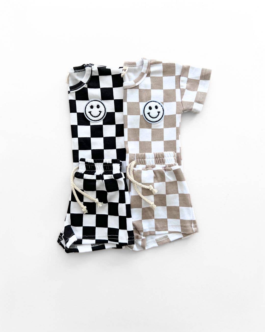 Checkered Shorts Set | Latte: 3T