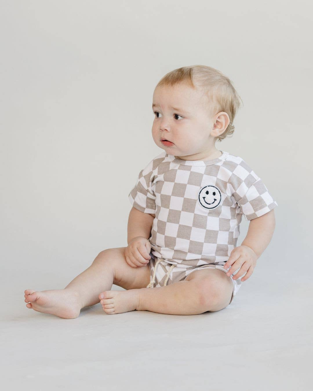 Checkered Shorts Set | Latte: 3T