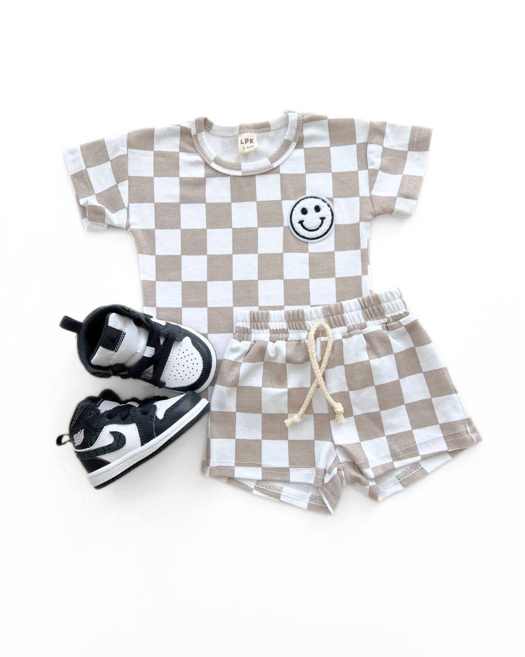 Checkered Shorts Set | Latte: 3T