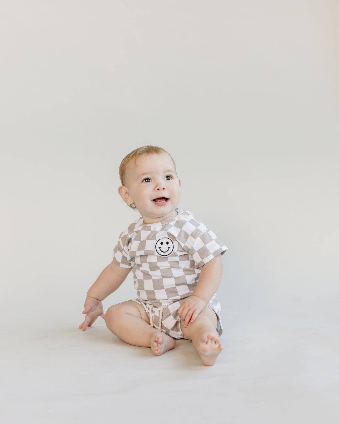 Checkered Shorts Set | Latte: 3T