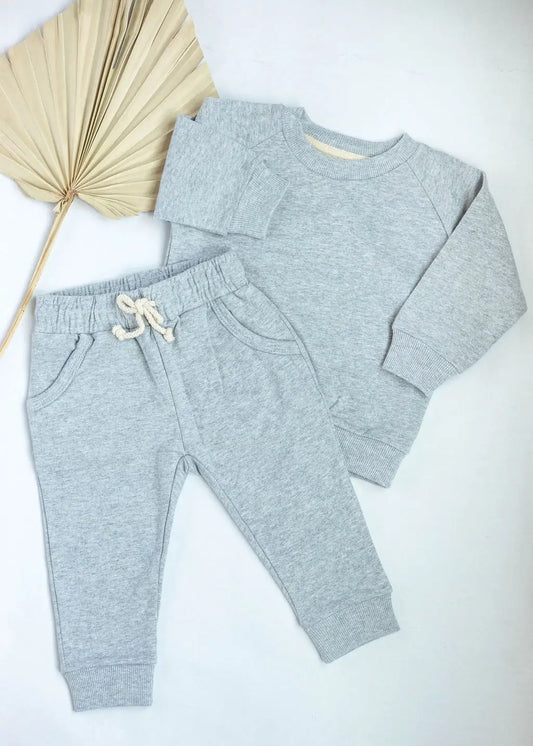 Organic 2 piece set Sweatshirt + pants neutral tracksuit: 4T / Gray