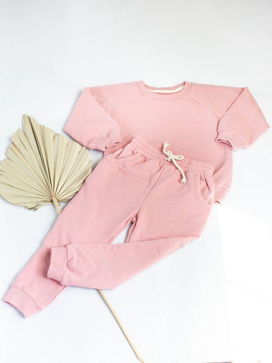 Organic 2 piece set Sweatshirt + pants neutral tracksuit: 18-24 month / light pink