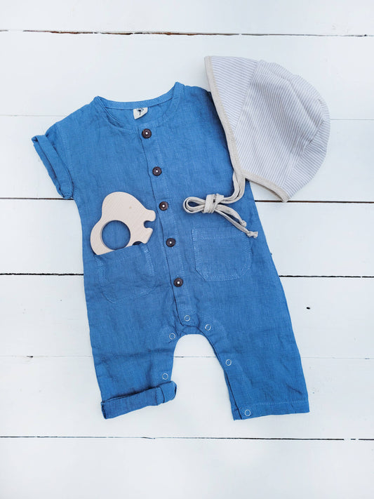 Baby boys linen Romper Jumpsuit button front boho Julius